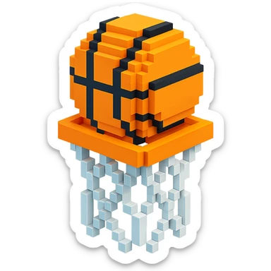 Voxel-style basketball in a net, variation 4 sticker