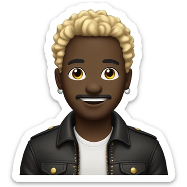 smiling darkskin boy hair in leather jacket with blonde curly hair and mustache and beard and multiple ear piercings  sticker