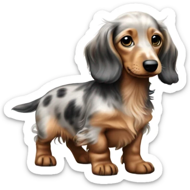 light Merle long haired Dachshund puppy full body sticker
