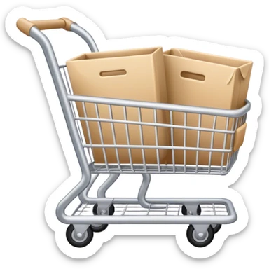 aesthetic clean girl emoji of a shopping cart, cart details are silver and beige sticker