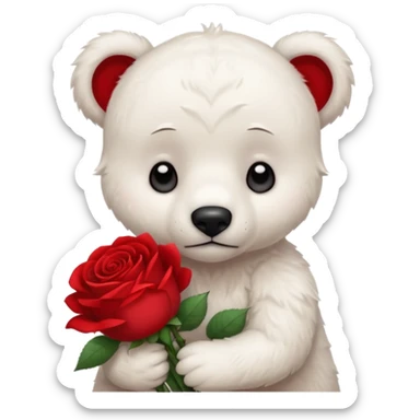Cute white bear with sad puppy dog eyes holding roses  sticker