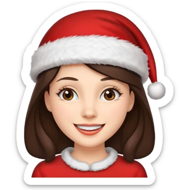 brunette woman with wearing Santa sticker