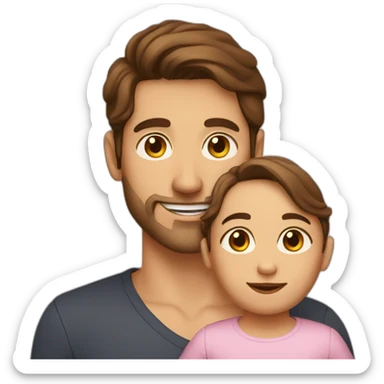 Brown hair man, long Brown hair mother with a baby sticker