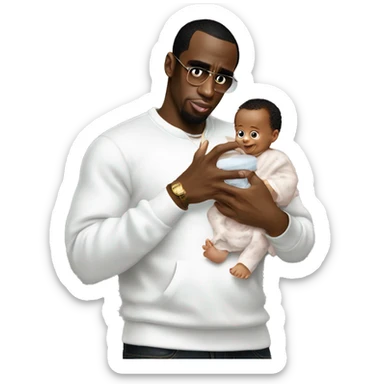 P. Diddy holding baby and baby oil sticker