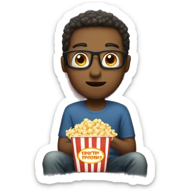 guy with popcorn watching movie sticker