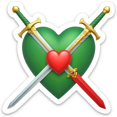 a red heart pierced by a green sword, with the golden text 'MODS' on a white ribbon sticker