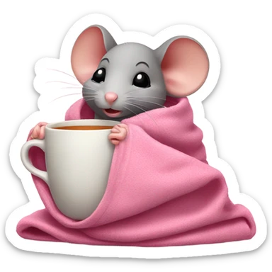 Cute Mouse with a pink blanket and tea sticker