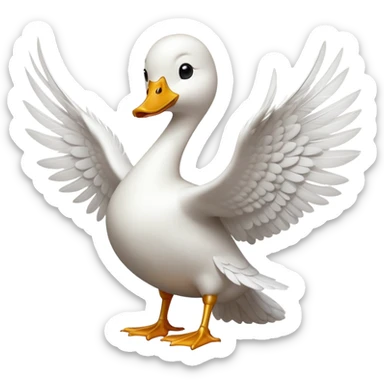cinematic-[white duck]-realistic-full-body-perched-emoji,-wings-tucked-neatly elegant,-head-tilted-dramatically,-sleek-[white]-feathers,-simplified-yet-realistic-focused-features,-highly-detailed,-glowing-with-an-almost-sarcastic-glow sticker