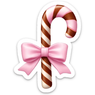 chocolate candy cane wrapped in pale pink bow sticker