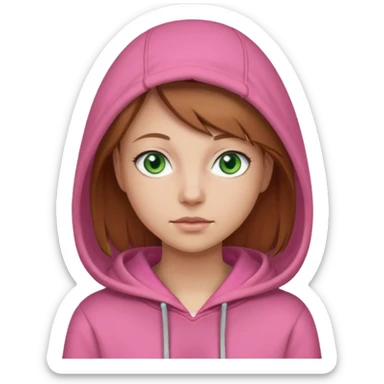  Una donna con una felpa semplice rosa,i capelli sono lunghi fino alle spalle marroni chiaro,gli occhi sono verdi  sticker