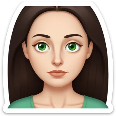 Me  a white woman with long dark brown hair green eyes and high cheek bones and thin top lip and big bottom lip and a mole on my left side of my chin very thin eyebrows with a scar on the right eyebrow and a stay at home mom sticker