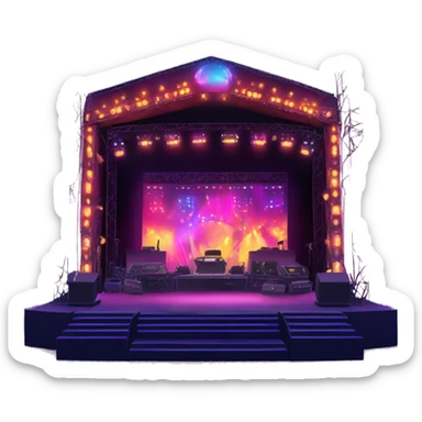music festival stage with neon lights and production special effects sticker