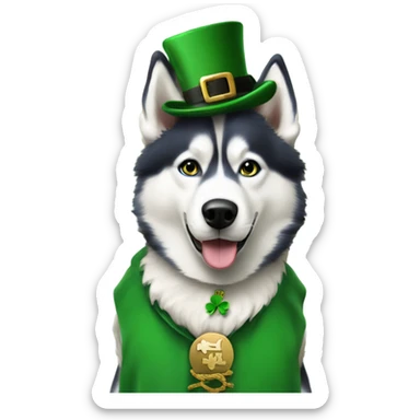 Alaskan Husky standing over a Irish leprechaun  sticker