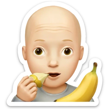 bald boy enjoying a banana sticker