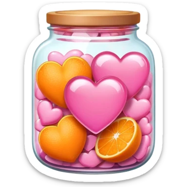Jar of orange and pink hearts  sticker