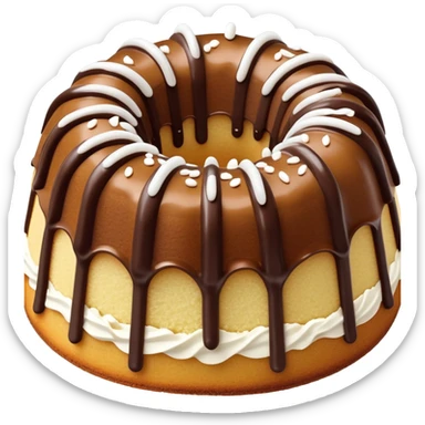vanilla bundt cake with chocolate frosting and white sprinkles sticker
