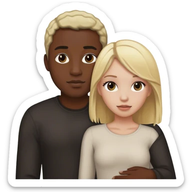 black man with black cornrows holding white girl blonde hair  sticker
