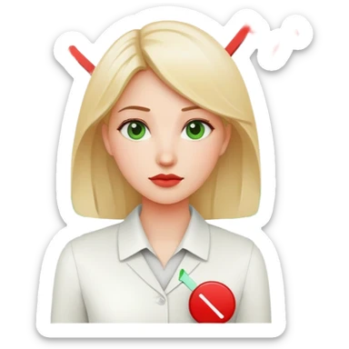 Female character displaying two small charts, green upward trending graph in right hand, red downward trending graph in left hand sticker