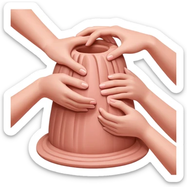 hands gently hugging a pink clay mound to maintain moisture and prevent cracks, palm hug pottery technique sticker