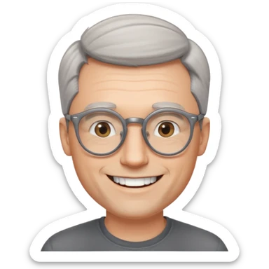 40 yr old pale white man, grey side swept hair, round glasses, big smile, white teeth, handsome sticker