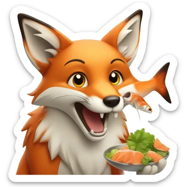 happy fox eating fish sticker