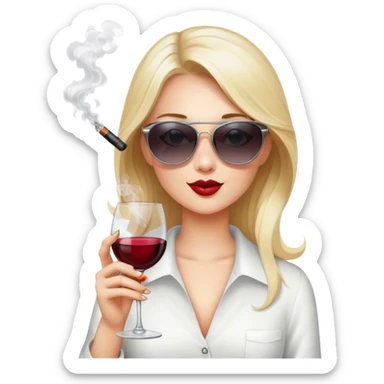 White girl wearing sunglasses holding one glass of wine smoking  sticker