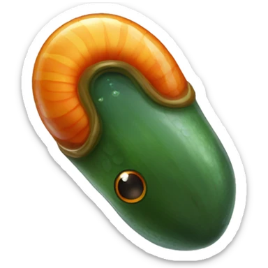 Eight-eyed Dark green and orange leech with oral suction and caudal suction sticker