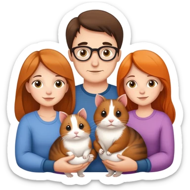 Family of five people; mother, father and three girls. One cat and two guinea pigs sticker