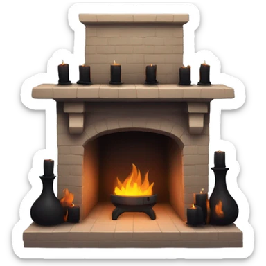Spooky fireplace with black candles on the mantle  sticker