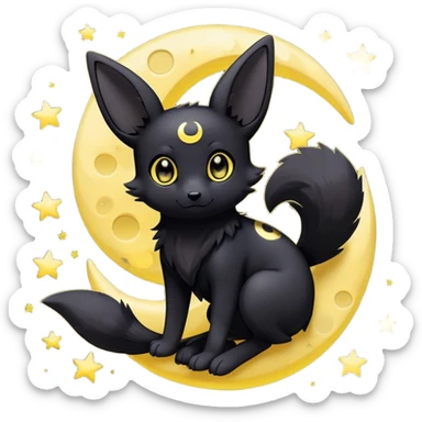 Kawaii Umbreon dark type Pokémon, full body, crescent moon behind subject, stars around  sticker