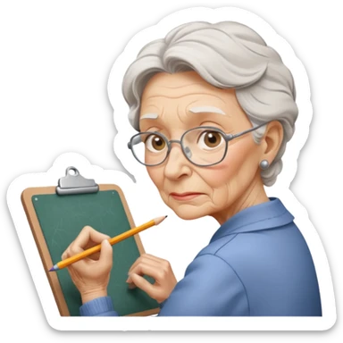 An elderly woman sketching, art board,nice picture. sticker
