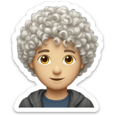 curly hair european boy with cat sticker