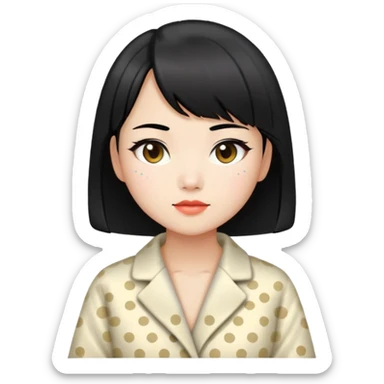 girl with black bob-cut hair, dotted coat, Chinese appearance, looking like a masseuse sticker