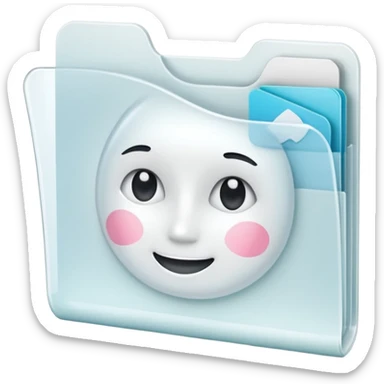 A simple emoji-style icon of a transparent white plastic folder, minimal and clean, with rounded corners, subtle translucency, soft shading, and a small self-care, skincare, routine documents symbol on the front sticker