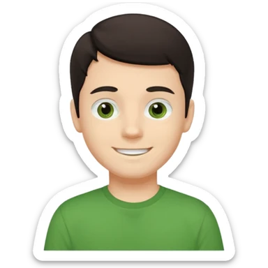 Um rapaz branco de olhos e cabelos escuros e camiseta verde sticker