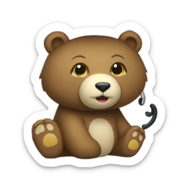 Chat dans les bras d’un ours avec parapluie sticker