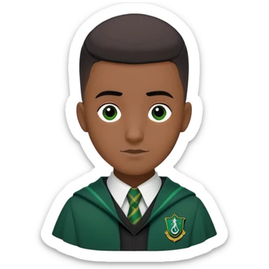 louis cordice is Blaise Zabini in harry potter, wear hogwarts slytherin uniform, Classic Buzz Cut hair, long face,thin, black skin sticker