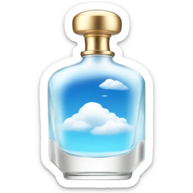 blue sky perfume bottle with white cloud display sticker