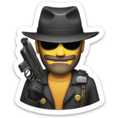 a big boss with a hacker mask and a gun sticker