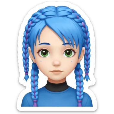 A cute alien girl with blue hair and four braids sticker