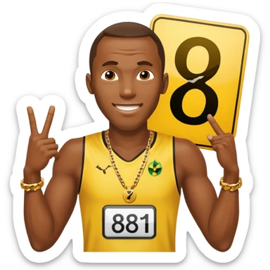 usain bolt avec un panneau affichant 9.58s derriere lui  sticker