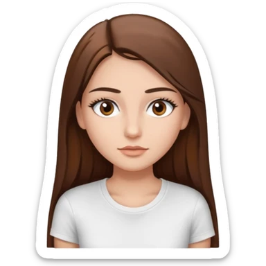 Chica de pelo liso ,largo clean look  y marrón con ojos color marrón  y una camiseta blanca y la piel blanca con pestañas y maquillada clean look  sticker