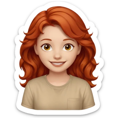 girl, wavy red hair, beige shirt sticker