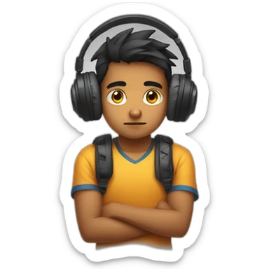 Sad Indian teen gamer with gaming headphones sticker