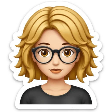 Uma garota de cabelos cacheados com mechas loiras, com pele morena clara e óculos sticker