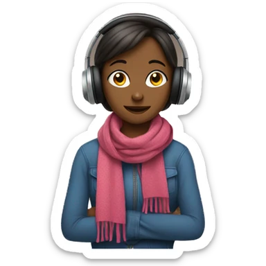 a girl listening to music with headphones and a scarf sticker