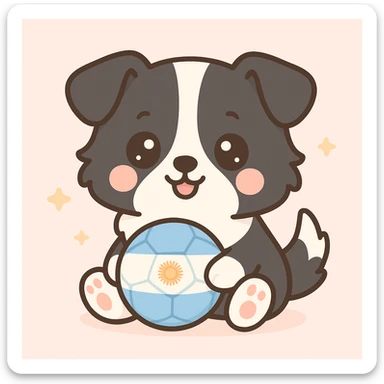 cute Border Collie puppy with blue and white soccer ball, Argentinian theme, kawaii style sticker