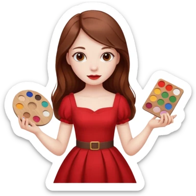 Una chica con una paleta y un vestido rojo y pelo largo sticker