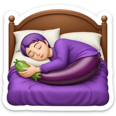 Person sleeping in bed dreaming of an eggplant sticker