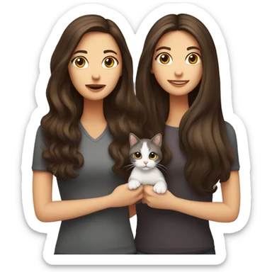 Two long hair brunettes with two cats in hands sticker